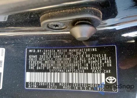 2021 Toyota Corolla Le from USA, damaged, VIN 5YFEPMAE4MP256348